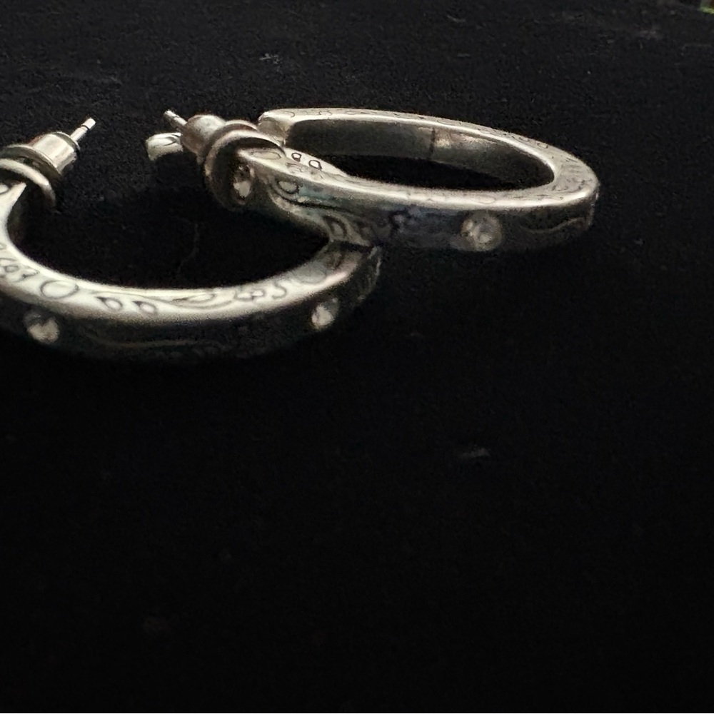 Brighton Silver Tone Floral Etched Hoop Earrings